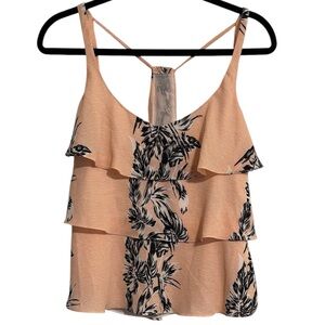 Zara Trafaluc Tropical Print Tiered Sleeveless Blouse